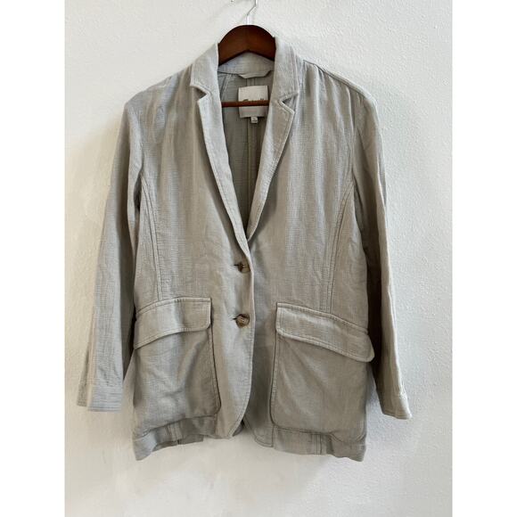 Madewell Breezewoven Gray Basketweave Button Linen Blend Blazer Jacket sz Small - Picture 2 of 15